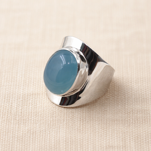 Blue Chalcedony Oval Cabochon <b>Ring</b> 925 Sterling <b>Silver</b> Wide Band Statement <b>Ring</b> Minimalist Handmade Jewelry Gift for Him <b>Men</b> Her - Product Image 4