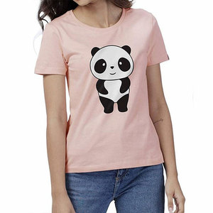 T-shirt à manches courtes pour femme, imprimé panda rose, col rond, coupe classique, coton, style cartoon, printemps été, vêtements décontractés - Product Image 3