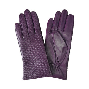 Purple Leather Wrist <b>Gloves</b> Thermal Unlined Plain Style Winter Casual Wear - Product Image 4