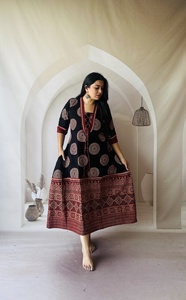 Robe midi en coton ethnique pour femmes, coupe ample, extensible, motif rouge, tenue décontractée, style Inde Pakistan - Product Image 2