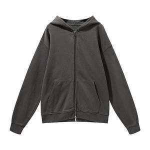 Sudadera con Capucha y Cierre para Hombre, Color Gris, 100% Algodón, Felpa Francesa, Corte Holgado, Color Sólido, Estilo Casual para Otoño - Product Image 5