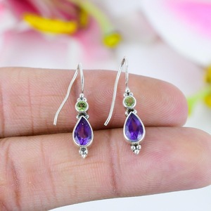 Nikhil Gems Handmade 925 Sterling Silver Gold Plated Drop <b>Earrings</b> Amethyst Peridot Natural Gemstone Trendy Elegant Gift for - Product Image 1