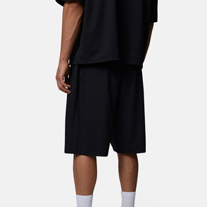 Men's Black Mesh Breathable Shorts Mid Waist <b>Elastic</b> Comfortable Casual Bermuda Style Knitted Polyester Solid Color - Product Image 5
