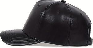 Casquette de baseball unisexe en cuir PU, 6 panneaux, ajustée, noire unie, décontractée, pour adultes, à porter en toutes saisons - Product Image 5