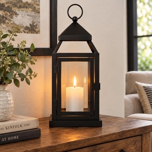 Black Iron <b>Lantern</b> <b>Candle</b> Holder Heat Resistant Home Decoration <b>Outdoor</b> Indoor Use - Product Image 1