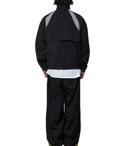 Custom Sports Running Waterproof Jacket Stand Zipper Print Reflective Piping Men <b>Black</b> Crinkle <b>Windbreaker</b> Jacket - Product Image 6