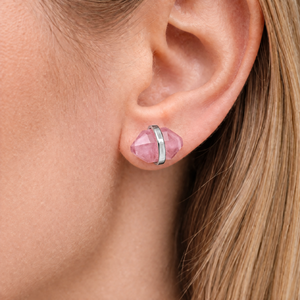 Rose Quartz Elongated Hexagon <b>Stud</b> <b>Earring</b> <b>Silver</b> Plated Center Bezel <b>Set</b> Gemstone <b>Earring</b> Minimalist Jewelry Gift For Her - Product Image 2