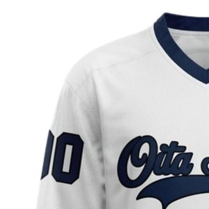 Men White Navy Sublimated <b>Ice</b> Hockey V Neck Striped Jersey Polyester Sports Shirt Team Wear Match Training Athletic Apparel - Product Image 4