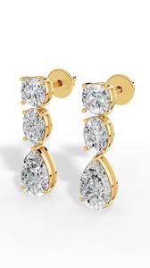 Pendientes Colgantes de Plata de Ley 925 Brillantes con Tres Piedras, Diamantes Cultivados en Laboratorio con Corte Pera Ovalado y Zirconia Cúbica, Certificados por IGI - Product Image 2