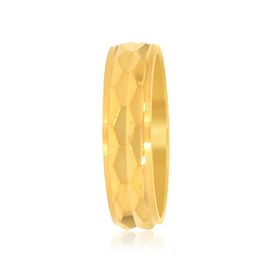 Elegant Yellow Gold Geometric Textured Wide Band <b>Ring</b> with Faceted Surface and Decorative Center Detail for <b>Men</b> Women Jewelry - Product Image 4