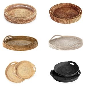 NEST & <b>SERVE</b> Woven Dinner Tray <b>Set</b> of 2, Table Bamboo Rattan Tray Food Fruit Storage - Product Image 1