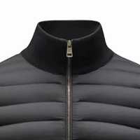 Blouson matelassé noir pour homme à col montant, fermeture éclair, coupe-vent, décontracté, hiver, coupe ajustée, rembourrage en polyester