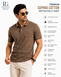 Camiseta polo de algodón Supima 100% algodón Supima Camiseta polo de 220 GSM de alta densidad Camiseta polo de punto para hombre Algodón de primera calidad - Product Image 1