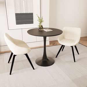 Tavolo da pranzo Tulip in MDF nero da 31,5 pollici con 2 sedie decorative in pelle sintetica e 4 gambe in metallo nero, set da sala da pranzo - Product Image 4