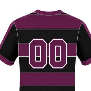 Maillot de rugby à manches courtes noir bordeaux, col rond, rayé, pour l'entraînement sportif et les matchs d'équipe - Product Image 4