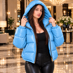 <b>Women</b>’s Genuine <b>Leather</b> Puffer Hood <b>Jacket</b> <b>Brown</b> Winter Warm Fashion Coat Custom Winter Damen Lederjacke OEM Wholes Fashion Wear - Product Image 1