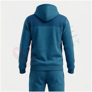 Conjunto Deportivo Azul con Capucha para Hombre, Manga Larga, Cierre Frontal con Cremallera, Logotipo Geométrico, Informal, Transpirable, para Otoño, Corte Regular - Product Image 2