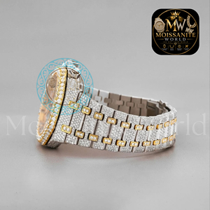 Montre Moissanite World Iced Out Diamond en acier inoxydable pour homme, bracelet de luxe à quartz analogique, fermoir pliant 20 mm - Product Image 2