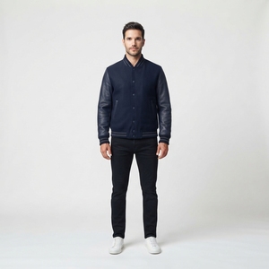 Chaqueta Universitaria Azul Marino Personalizada, Chaqueta Deportiva de Béisbol para Hombre, Prenda Exterior con Letras Bordadas, OEM - Product Image 1