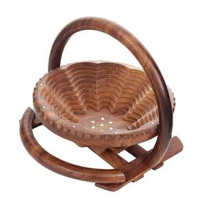 Panier pliable en bois sculpté à la main (marron) - Product Image 6