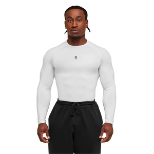 T-shirt à manches longues pour homme, coupe ajustée, blanc, pour vêtements de sport et d'entraînement, extensible, respirant, évacuant l'humidité - Product Image 1