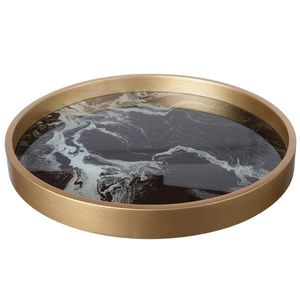 Black Modern Marble Metal Handicraft Rectangular Serving Tray Glossy Decorative Platter Curved Silver Handles Luxury Home <b>Decor</b>. - Product Image 2