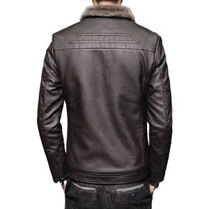 Chaqueta de cuero vintage de calidad superior para hombre, cuello alto con cierre de cremallera, logotipo frontal técnico lavado, ropa de invierno elegante - Product Image 3