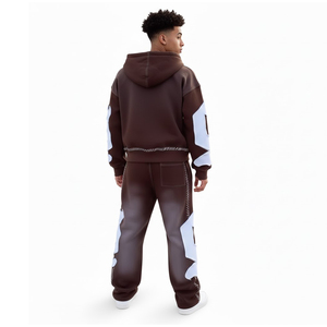 Men Patchwork Hoodie Set <b>Oversized</b> <b>Sweatpants</b> Streetwear Casual Two Piece Tracksuit Outfit - Product Image 5
