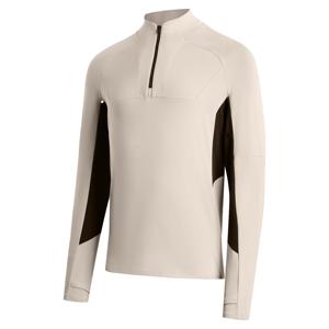 Chemise de sport ajustée pour homme, gris clair, manches longues, fermeture éclair, anti-humidité, avec empiècements noirs - Product Image 5