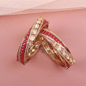 14K Gold Plated Sarika Polki Designer Number Bangles - Product Image 2