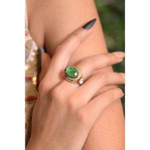 Oval Carved Green Gemstone <b>Ring</b> for Women Adjustable Kundan <b>Statement</b> <b>Ring</b> for Wedding & Ethnic Wear For Women 925 <b>Silver</b> - Product Image 3