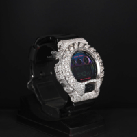 Jam Tangan Digital Mewah Bertabur Moissanite Diamond LED Display Stainless Steel Hip Hop Pria Tahan Air OEM Custom