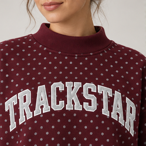 Women's <b>Burgundy</b> Allover Microdot Mock Neck 2-Piece Shorts Set Custom Casual Sportswear - Product Image 5