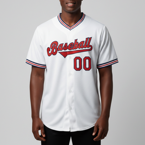 Camiseta de Béisbol Blanca para Hombre, Tallas Grandes, Transpirable, con Cuello en V, Logotipo Bordado Sublimado en Poliéster Personalizado, Última Tendencia - Product Image 3