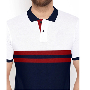 Camiseta Polo para Hombre con Bloques de Color, Manga Corta, Tejido de Punto, Diseño a Rayas, Corte Regular, Blanco, Azul Marino, Rojo - Product Image 4