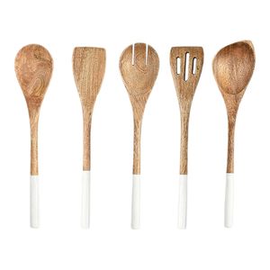 Juego de 5 utensilios de cocina de madera, cucharas de cocina de madera natural, espátula, utensilios de cocina antiadherentes, seguros para el uso en la cocina - Product Image 6