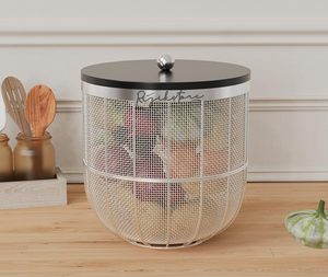 Modern Metal Fruit Basket Bowl with Lid for Fruits <b>Vegetables</b> Storage Home Decor Kitchen Countertop Dining Table Decorative - Product Image 6