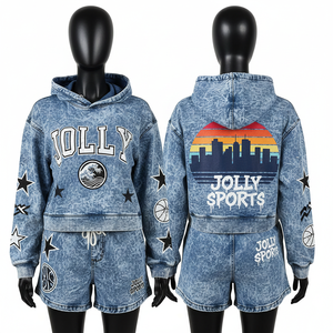 Conjunto de Sudadera con Capucha y Pantalones Cortos de Felpa de Algodón y Poliéster Premium para Mujer, con Logotipo Personalizado Serigrafiado, Ropa Deportiva - Product Image 3