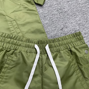 Custom Olive Green Nylon Shirt Shorts Set Mens Utility Streetwear Matching Outfit OEM Hoodies Private Label Supplier - Product Image 3