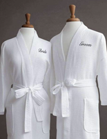 Pyjamas de couple de luxe de haute qualité, peignoir en polycoton, pyjama long, robe de nuit en tissu gaufré