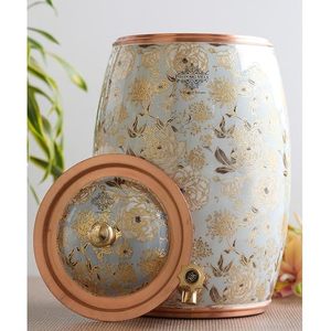Distributeur d'eau en cuivre avec motif floral doré et robinet pour usage domestique - Product Image 4