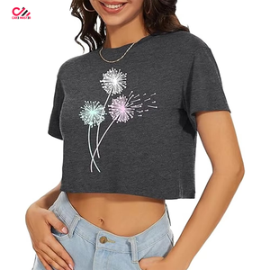 Camiseta corta de algodón de alta calidad con bordado floral, manga corta, cuello redondo, corte holgado, informal, para primavera/verano, 100% algodón jersey. - Product Image 6