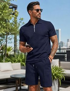 Men Summer <b>Knitted</b> Embroidered 100% Cotton Quick Dry Short Sleeve Custom Logo Joggers Suits <b>Set</b> Shirt and Short <b>Set</b> - Product Image 3