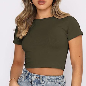 เสื้อครอปท็อปผู้หญิง แขนกุด คอสูง ผ้าริบ ยืดได้ กระชับรูปร่าง - Product Image 2