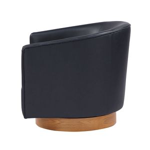 Maisy Midnight Blue Faux Leather <b>Barrel</b> Swivel <b>Chair</b> with Wood Base for Living Room - Product Image 6