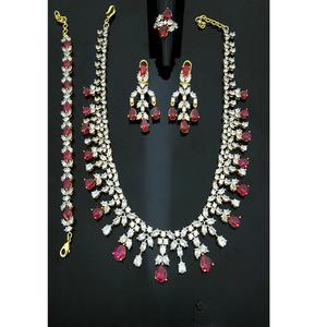 Ensemble de bijoux ajustables plaqué or, finition or blanc éclatant, avec collier, boucles d'oreilles, bague et bracelet, orné de pierres Moissanite, idéal pour les soirées - Product Image 2