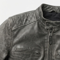 Veste de moto en cuir véritable pour homme, style motard, col rabattu, fermeture éclair, coupe classique, couleur unie, automne
