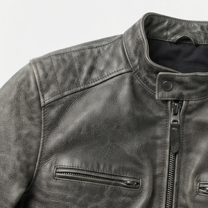 Men's Genuine Leather Motorcycle <b>Jacket</b> Moto Biker Style Turn-down Collar Zipper Closure Autumn Regular Fit Solid Color - Product Image 5