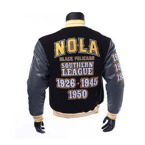 แจ็คเก็ตวาร์ซิตี้ขนสัตว์สำหรับฤดูหนาวคุณภาพสูง ดีไซน์ใหม่ ขายส่ง ราคาพิเศษ สำหรับผู้ชาย ปักโลโก้ตามสั่ง แขนหนัง - Product Image 2