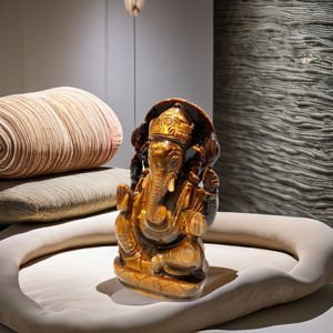 Estatua de Ganesha hecha a mano, figura de ojo de Tigre, piedra preciosa tallada, grabado religioso hecho en La India para decoración de Navidad - Product Image 5